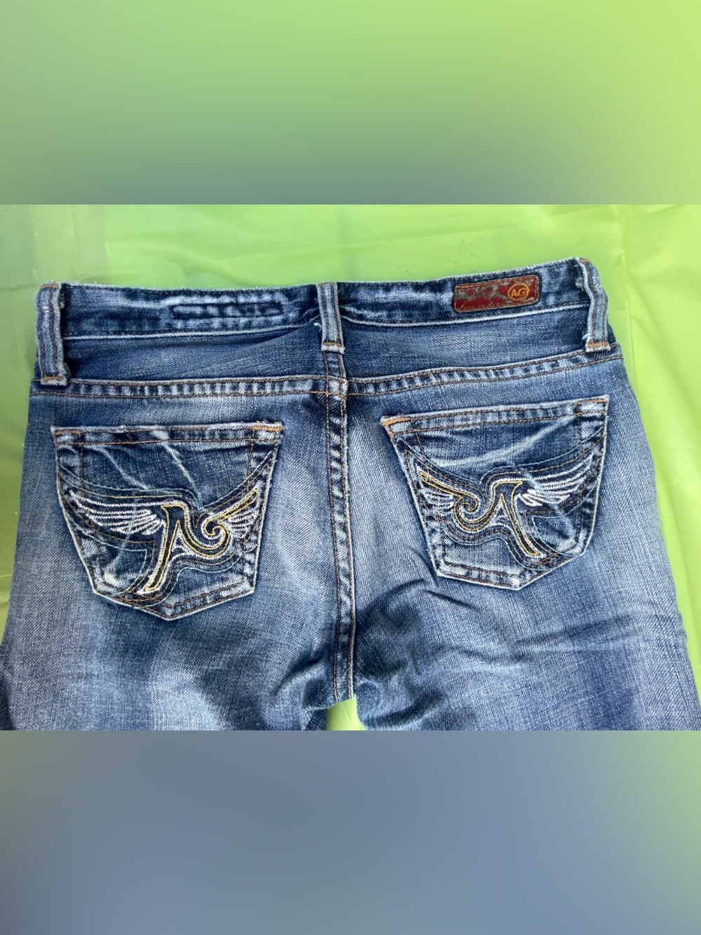 LOW RISE Y2K ADRIANO GOLDSCHMIED DISTRESSED JEANS SIZE 24  BOOT LEG